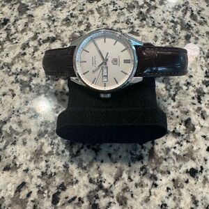 Tag Heuer Silver Dial with Brown Leather Strap Watch